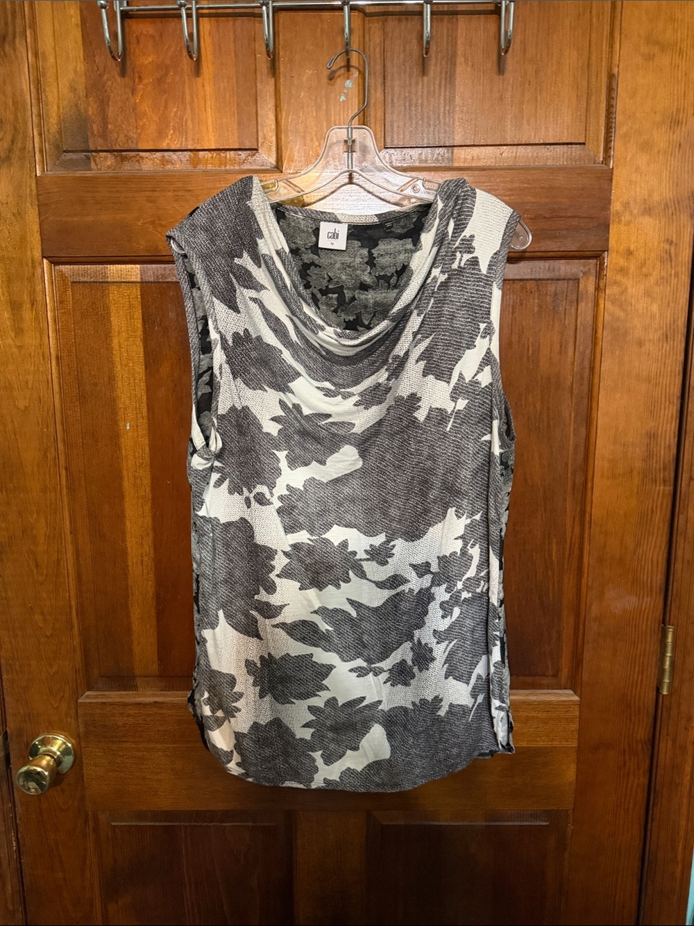 CAbi Black & White Cowl Neck Sleeveless Top